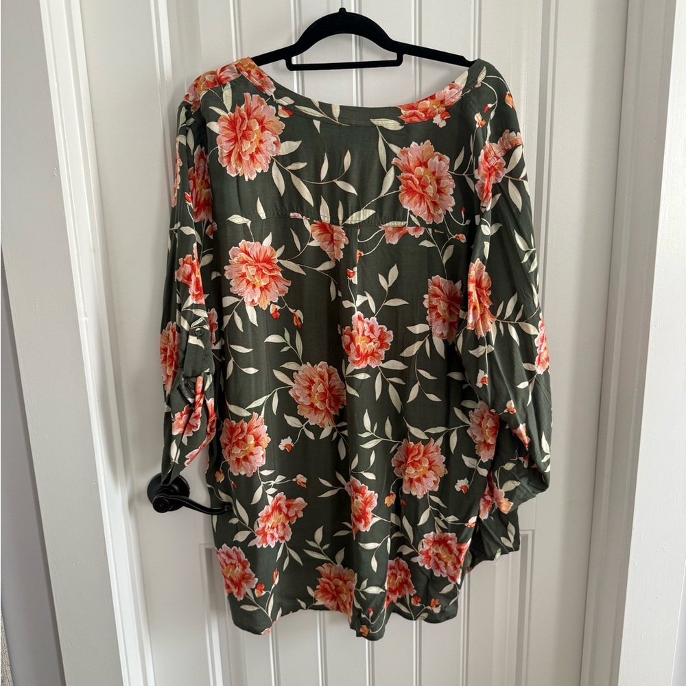 Torrid Floral Blouse - Olive and Coral - Picture 2 of 4